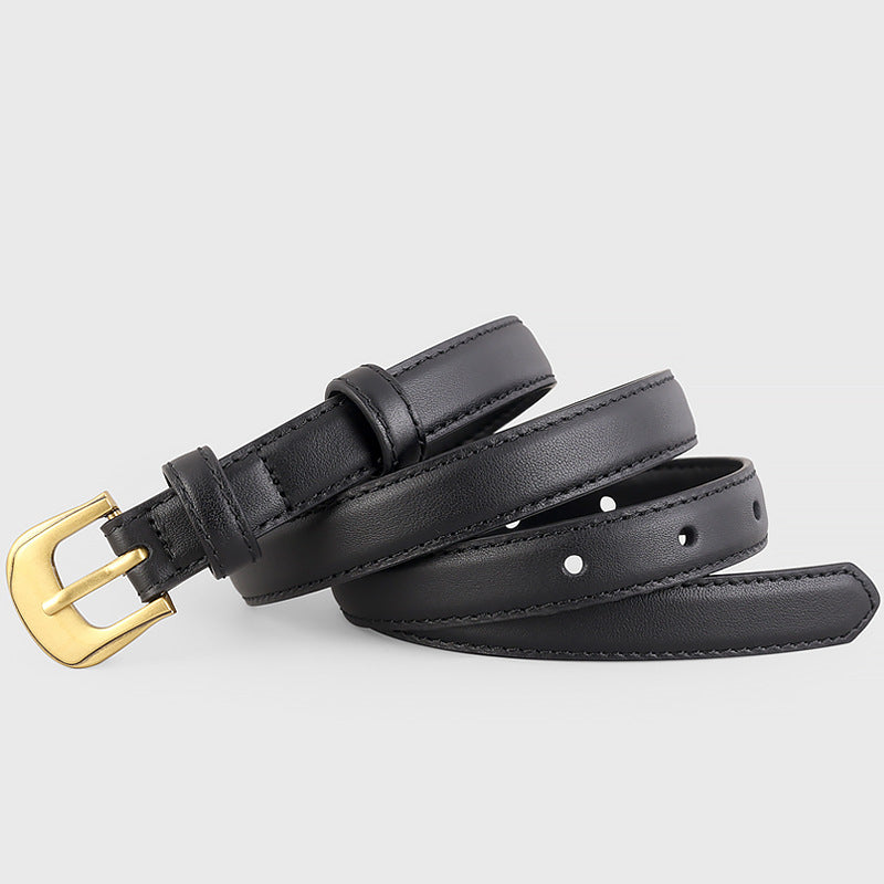 Leather Belt with Golden Buckle