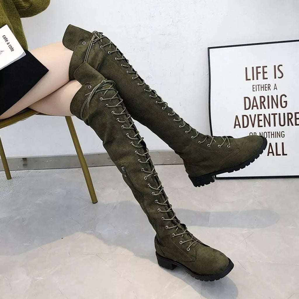 Lace-Up Over-the-Knee Boots