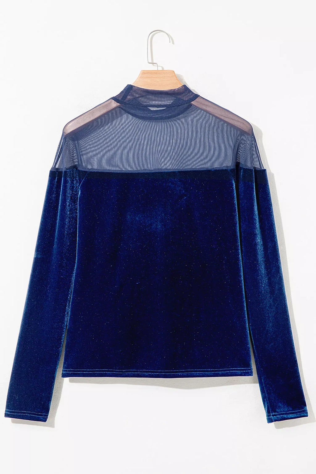 Velvet Long Sleeve Sheer Neck Patchwork Casual Top