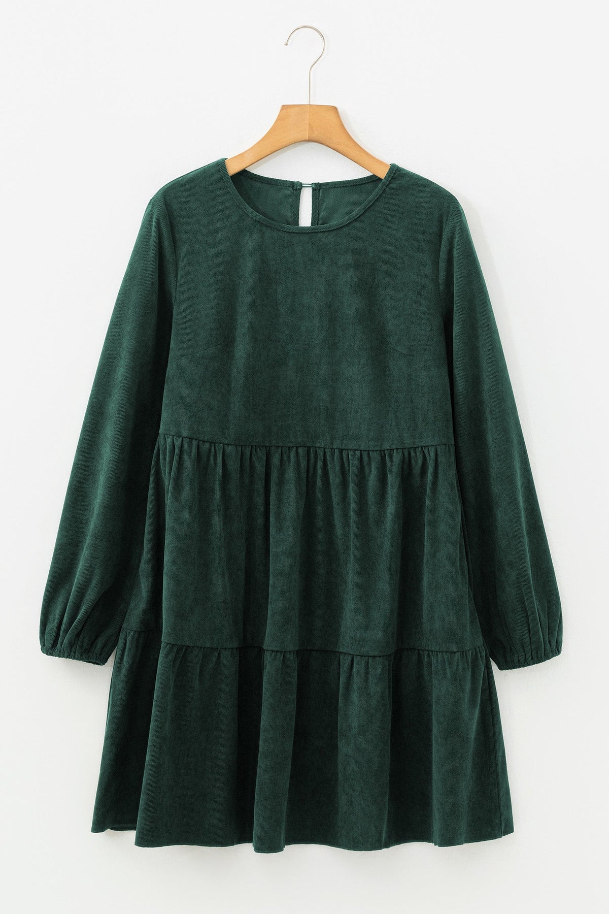 Solid Lantern Sleeve Tiered Mini Dress