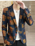 Men's Plus Size Printed One Button Slim Fit Blazer