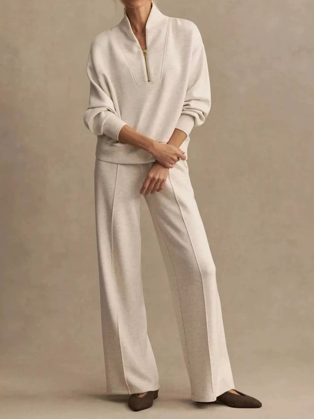 Quarter-Zip Sweatshirt and Wide-Leg Pants Set