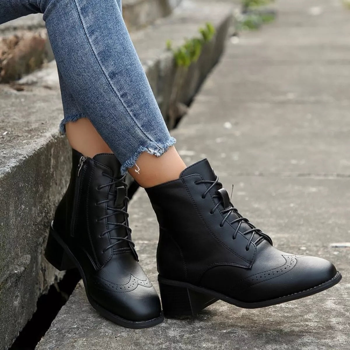 Lace-Up Ankle Boots with Zipper