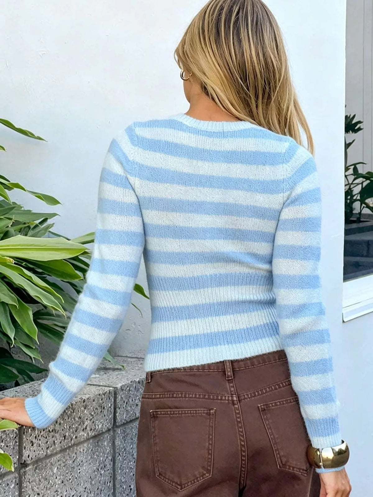 Striped Zip-Up Knit Cardigan