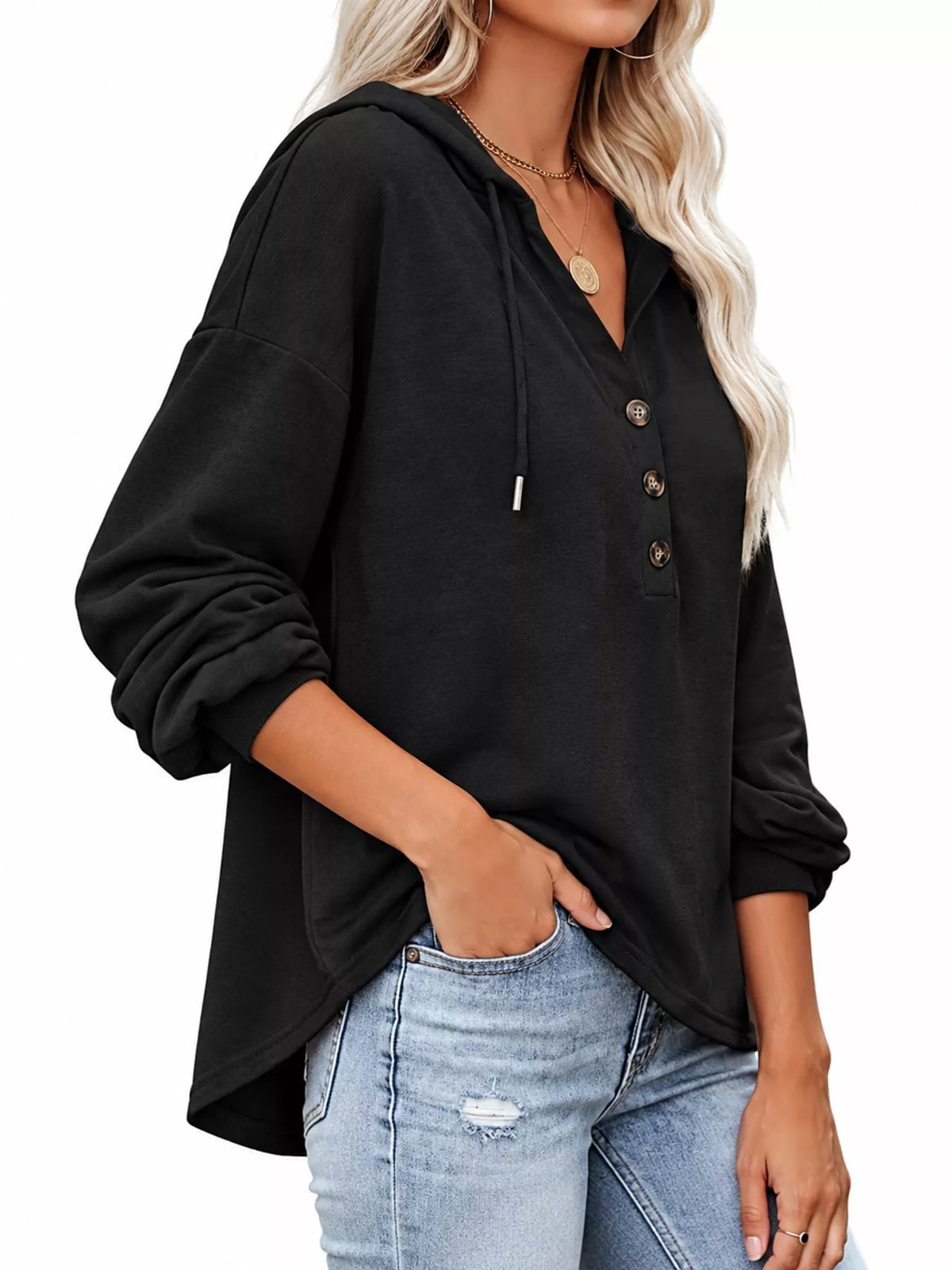Drawstring Dropped Shoulder Hoodie