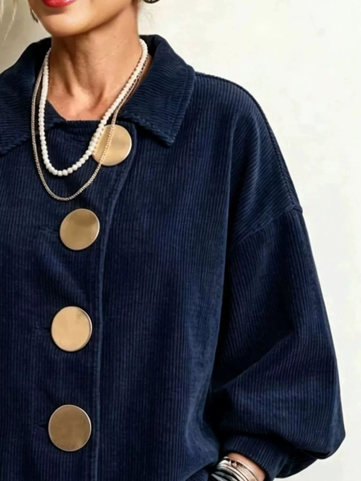 Full Size Corduroy Button-Down Jacket Plus Size