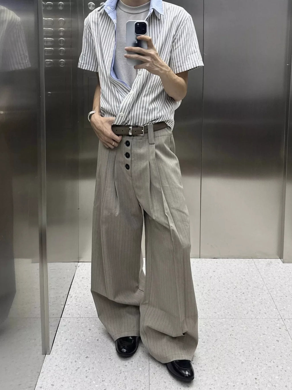 Men's Plus Size Wide Leg Button-Fly Pants
