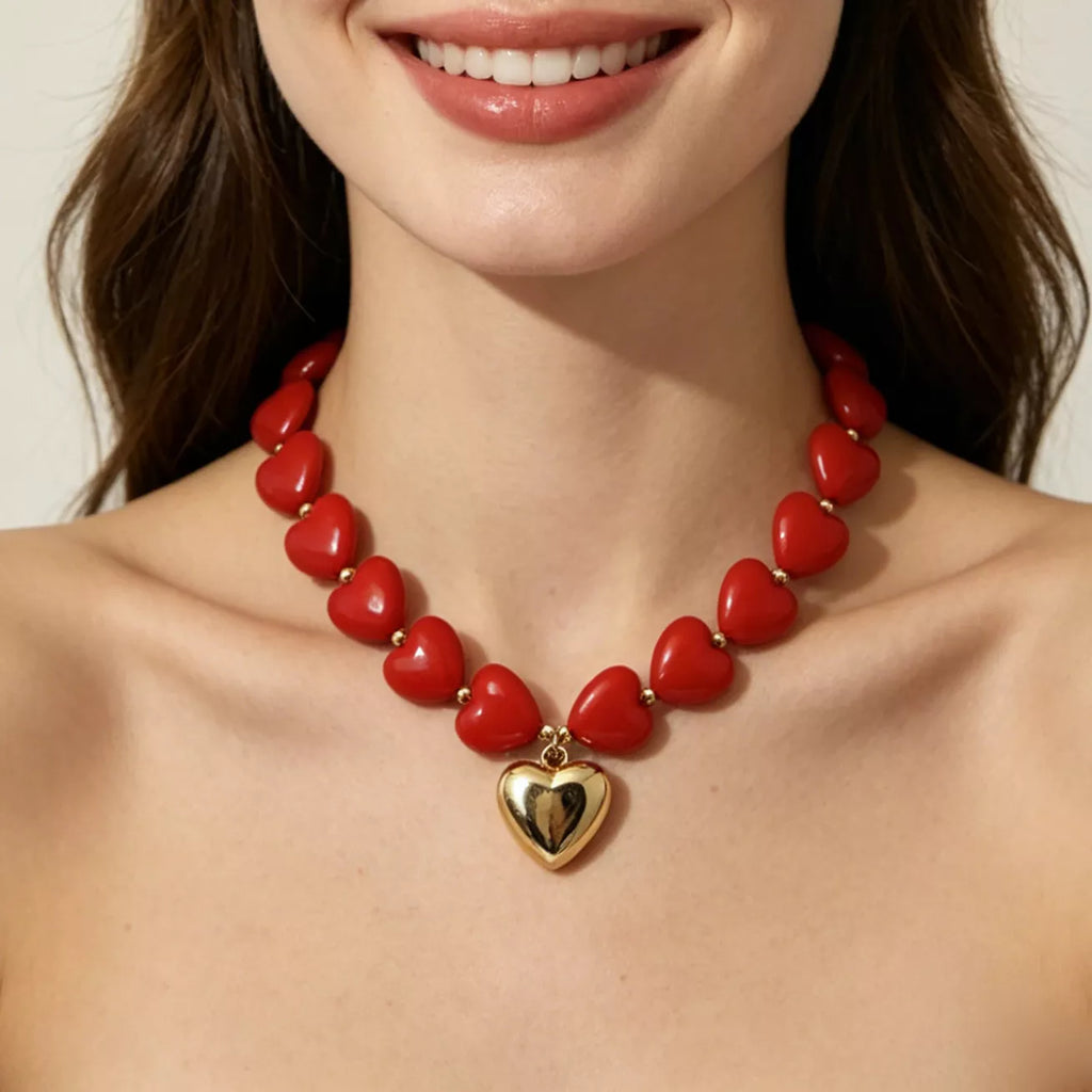 Heart‑Shaped Resin Beaded Necklace