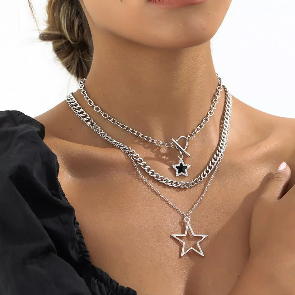 3-Piece Layered Star Pendant Necklace
