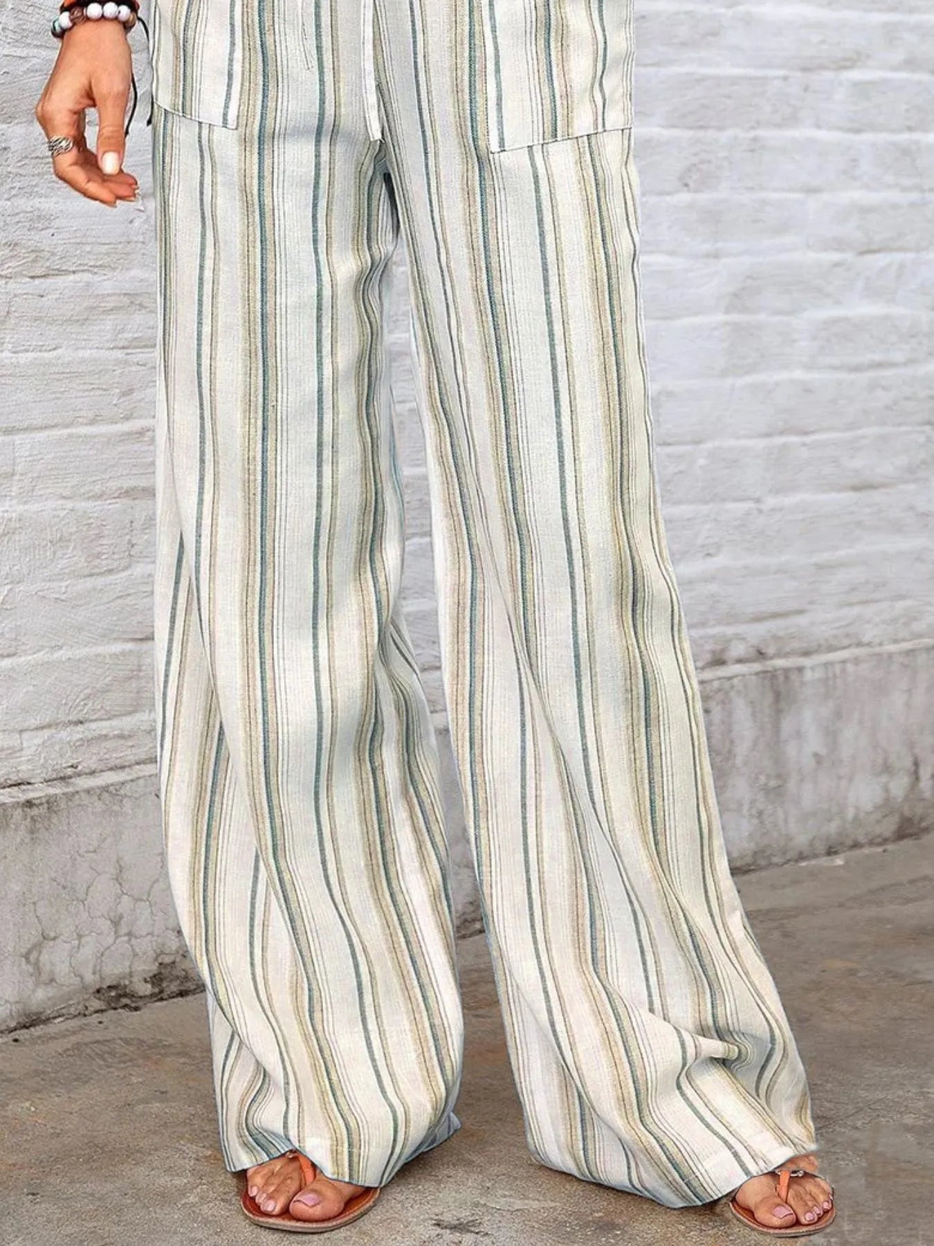 Full Size Striped Wide Leg Pants Plus Size