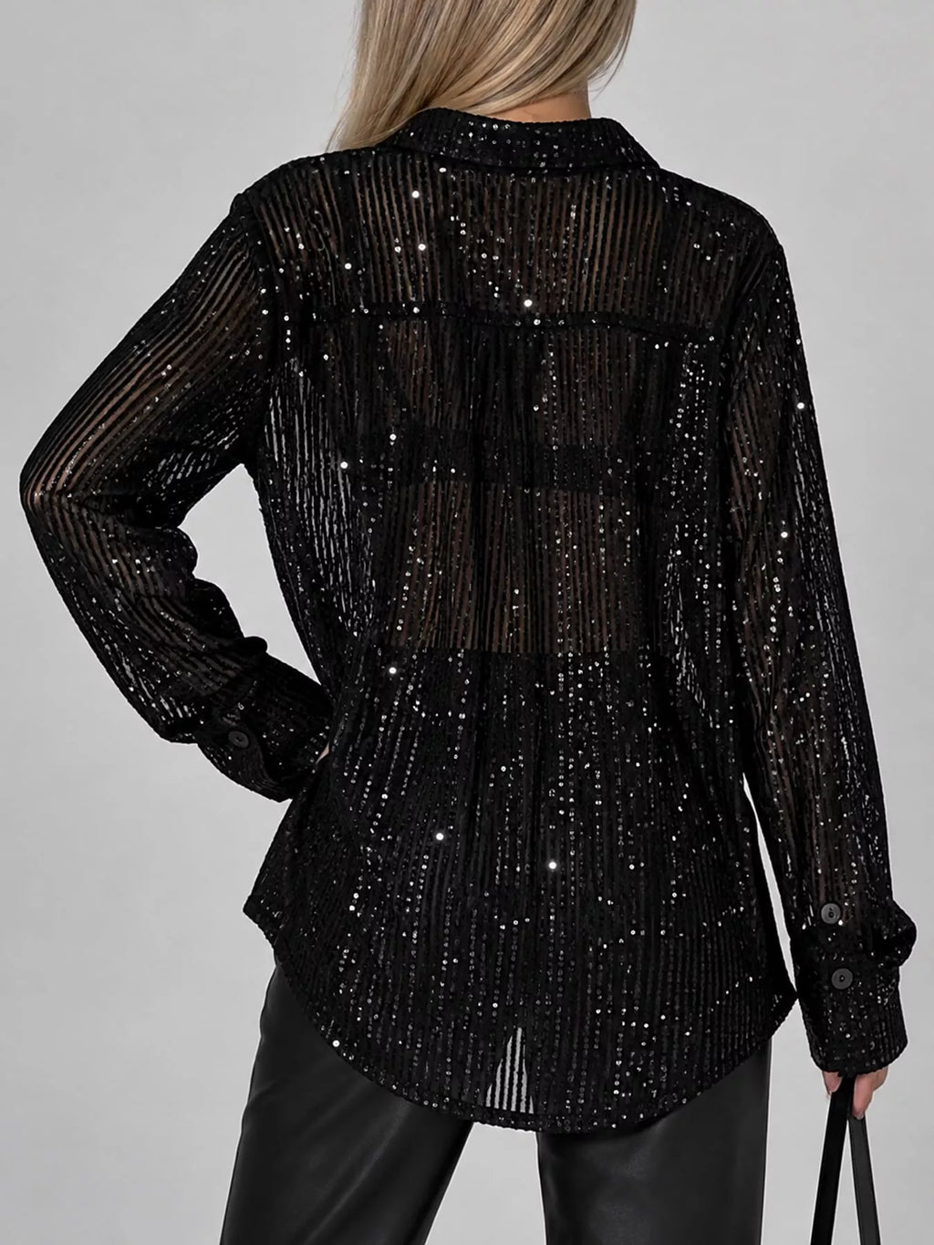 Full Size Sequin Button-Down Shirt Plus Size