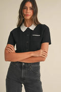Button Down Contrast Collar Knit Cardigan with Pockets