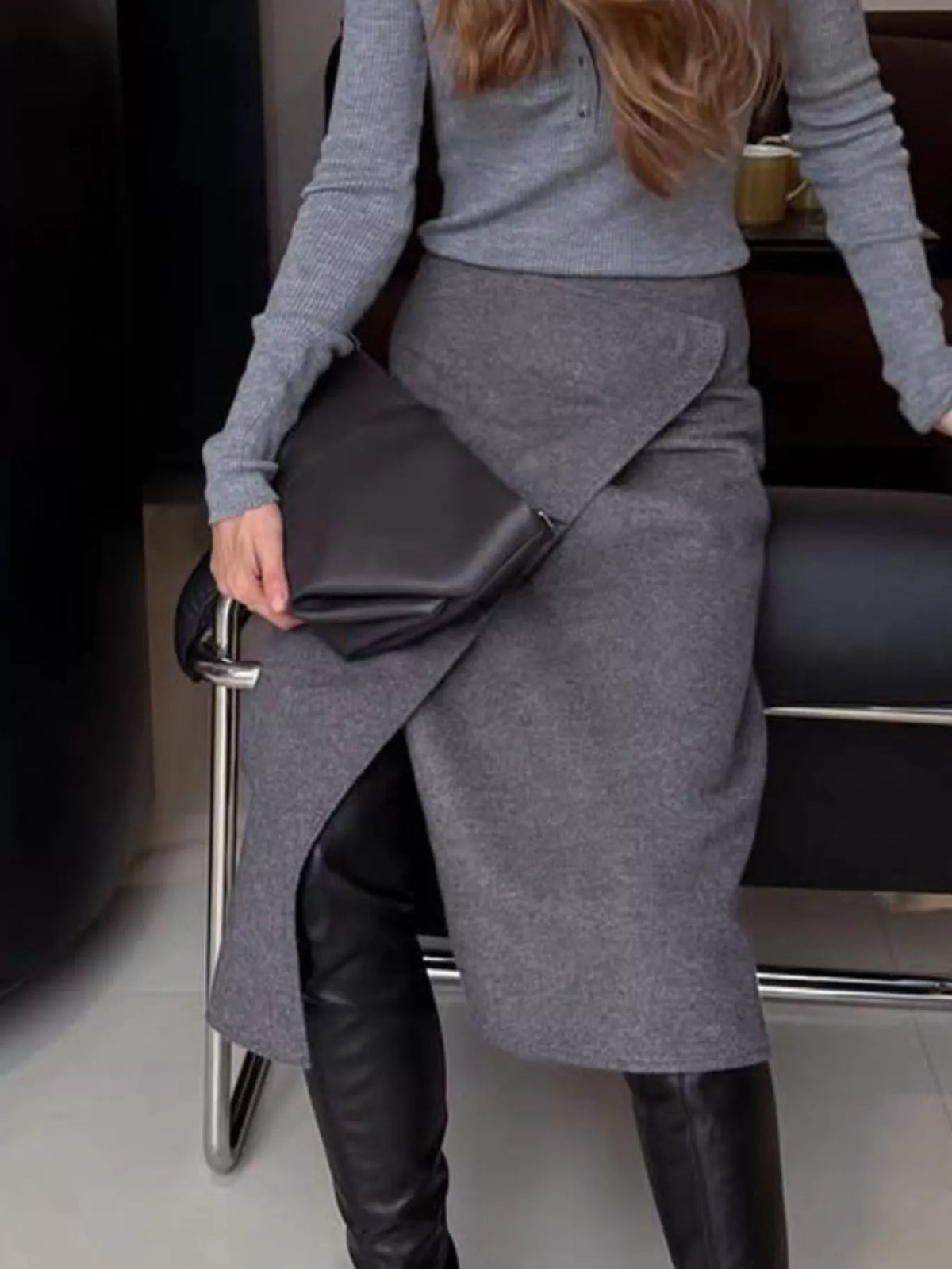 High-Waisted Wrap Midi Skirt