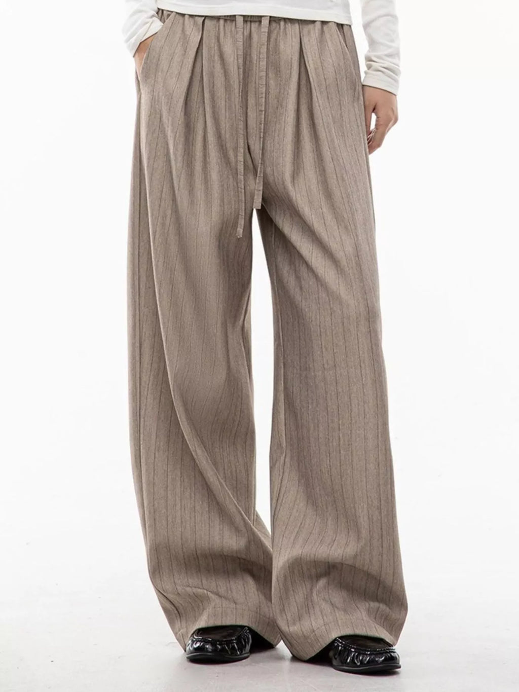 Men's Plus Size Wide Leg Striped Pleated Pants
