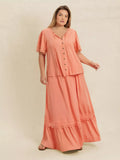 Lace Detail Tie Neck Top and Skirt Set