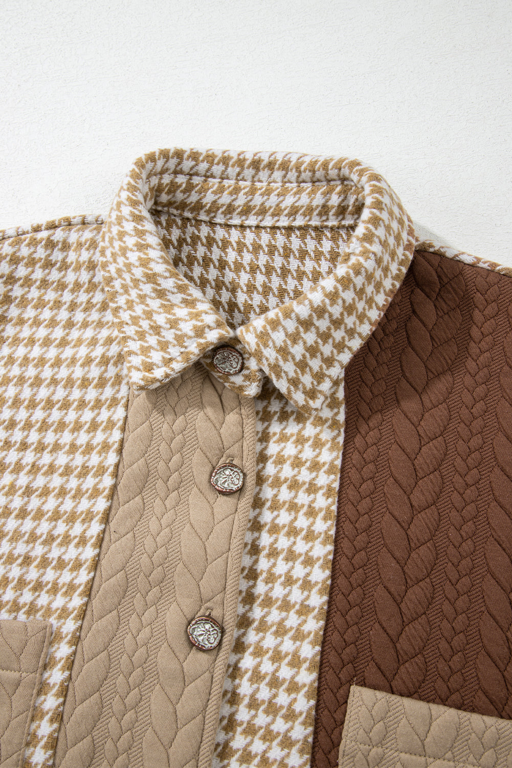 Houndstooth Colorblock Textured Patchwork Shacket