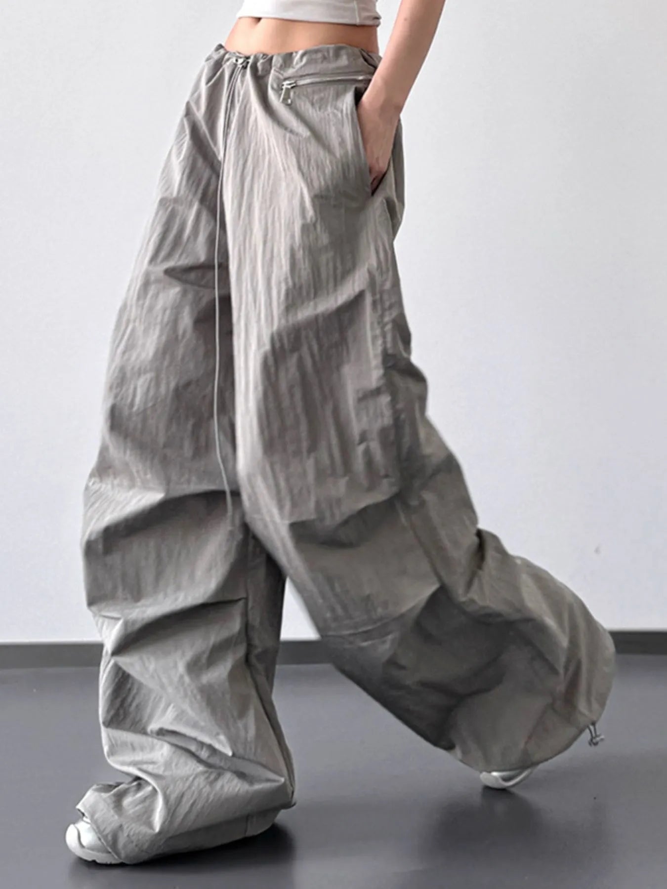 Drawstring Wide Leg Cargo Pants