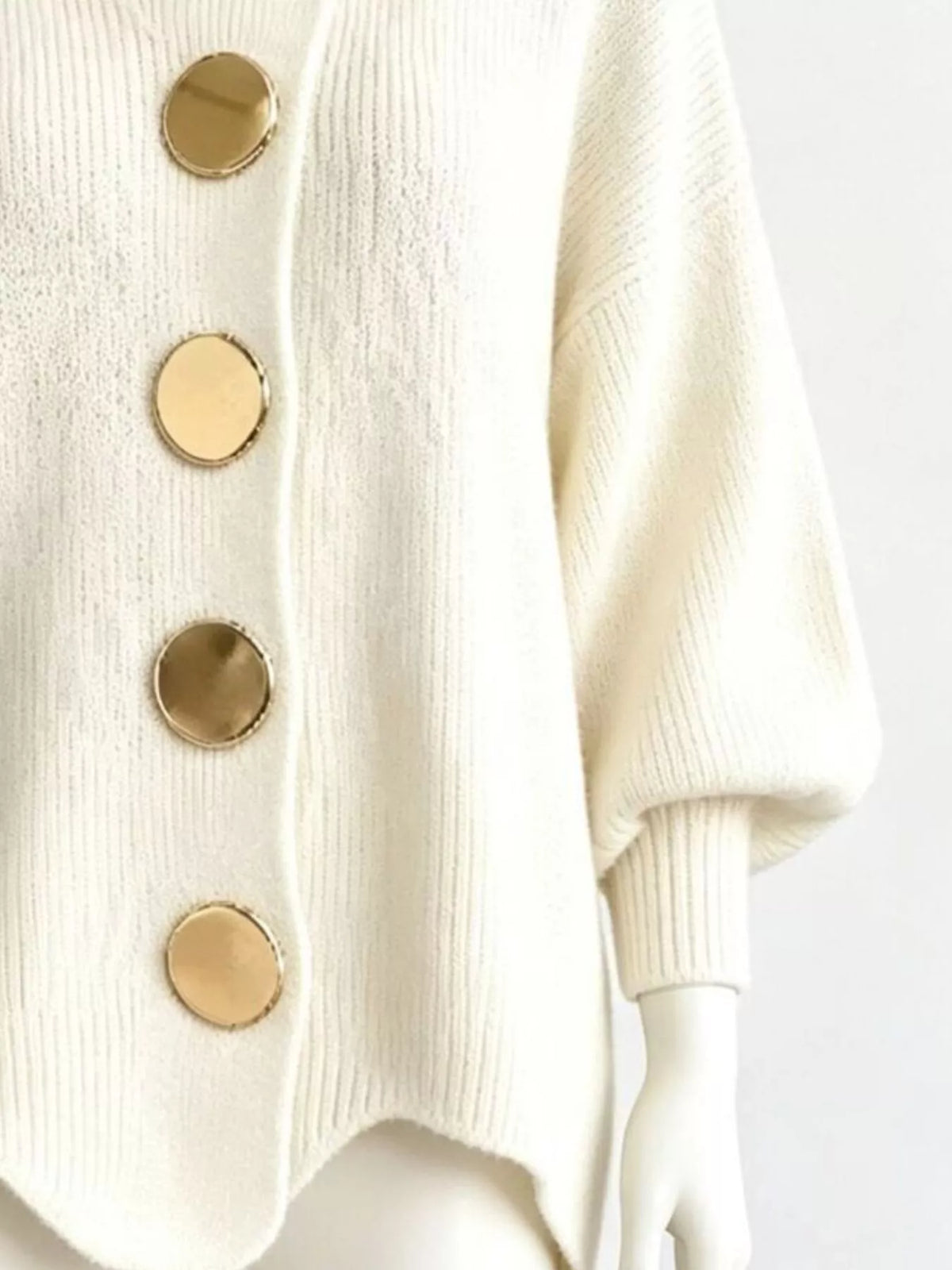 Full Size Collared Wavy Hem Knit Cardigan with Metal Button Plus Size