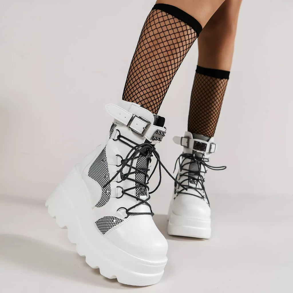 Lace Up Platform Wedge Boots
