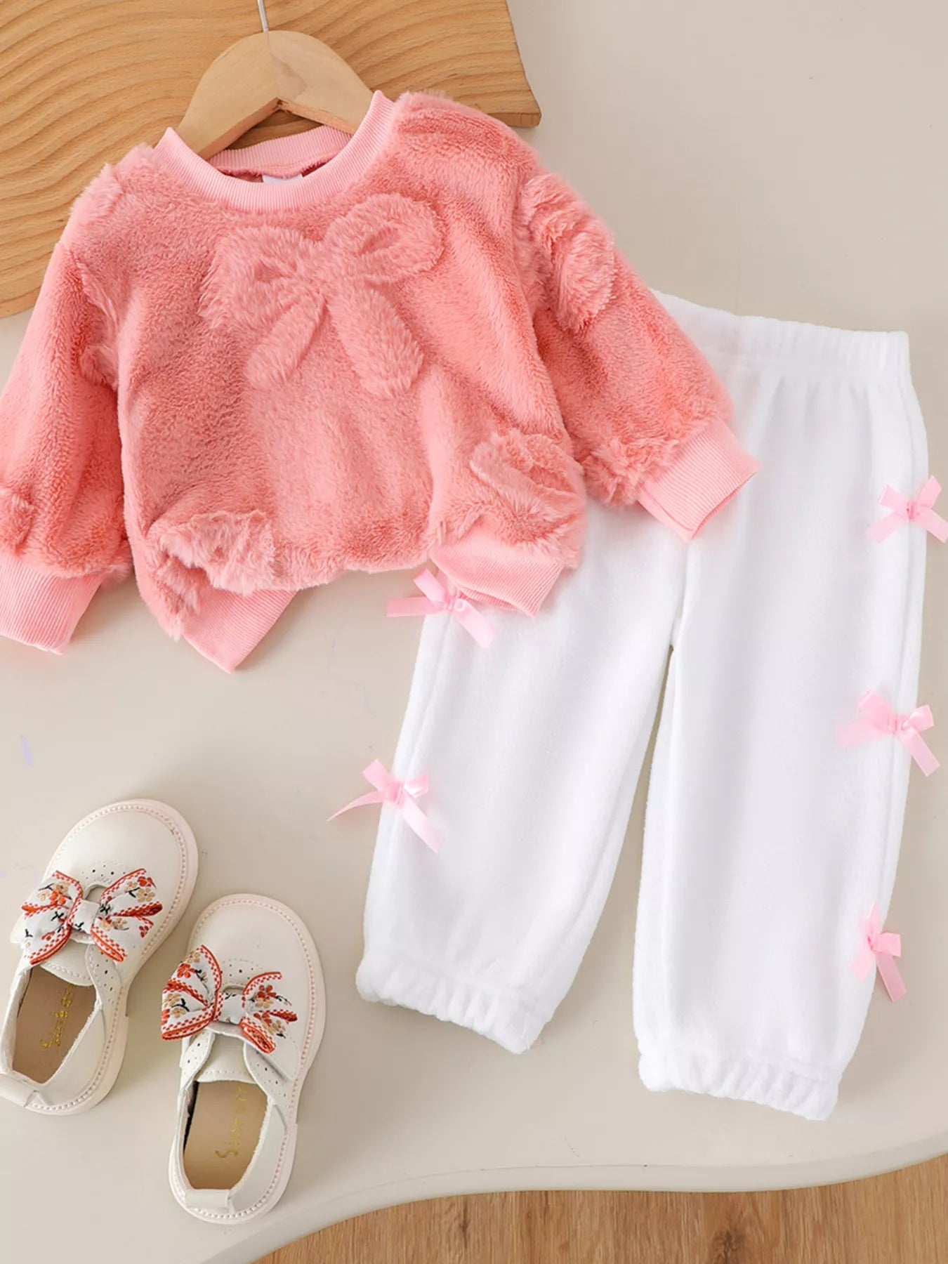 Children's Bow Round Neck Top and Pants Set