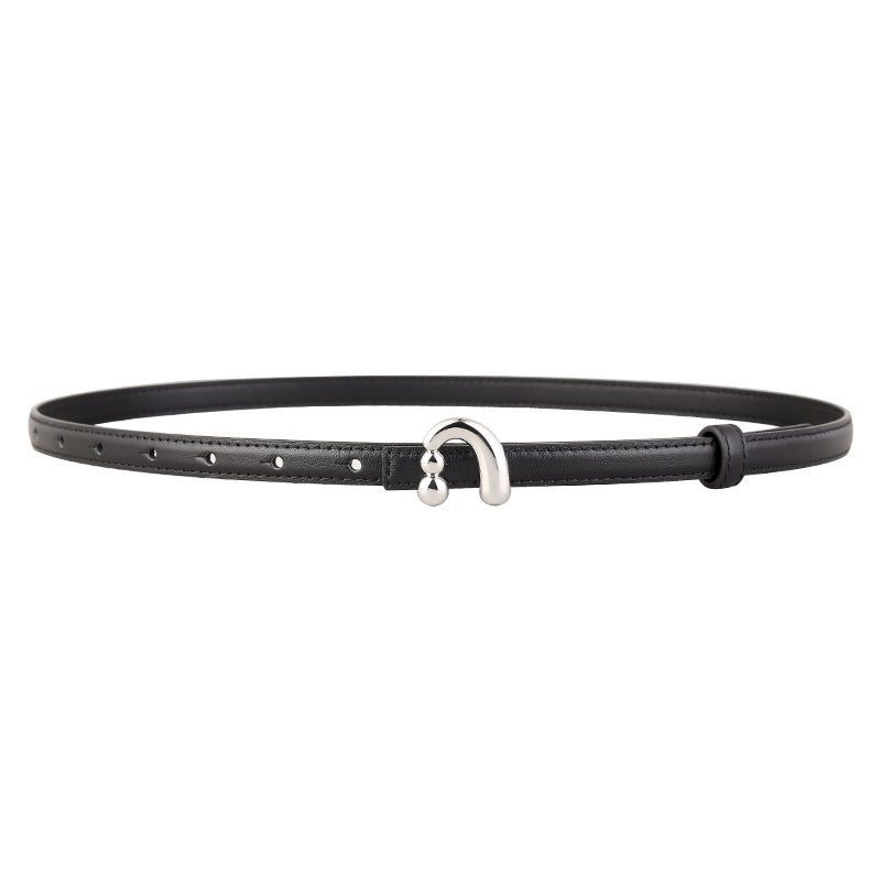 Silver Buckle Skinny Leather Belt