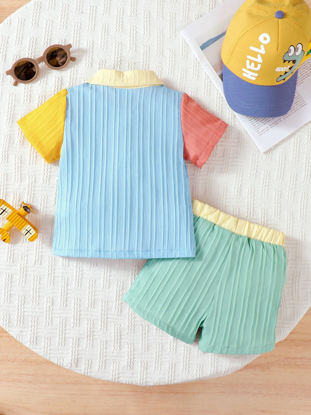 Children's Color Block Shirt and Shorts Set