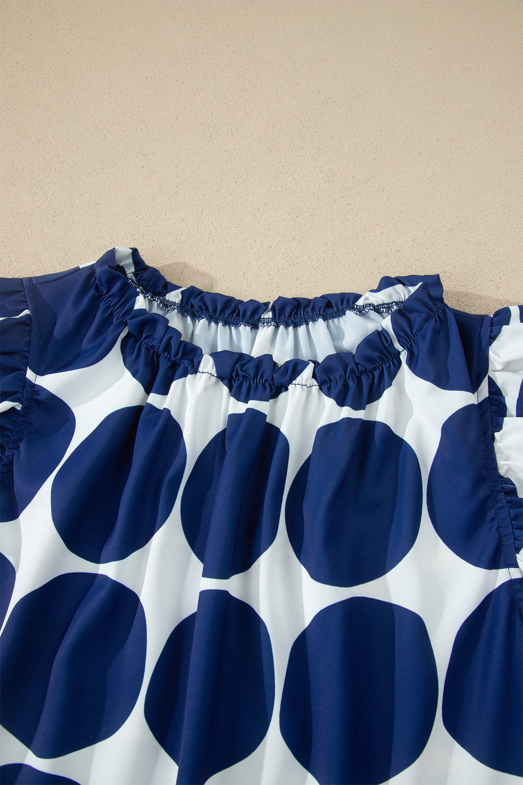 Blue Polka Dot Print Frilled Round Neck Shift Tank Top