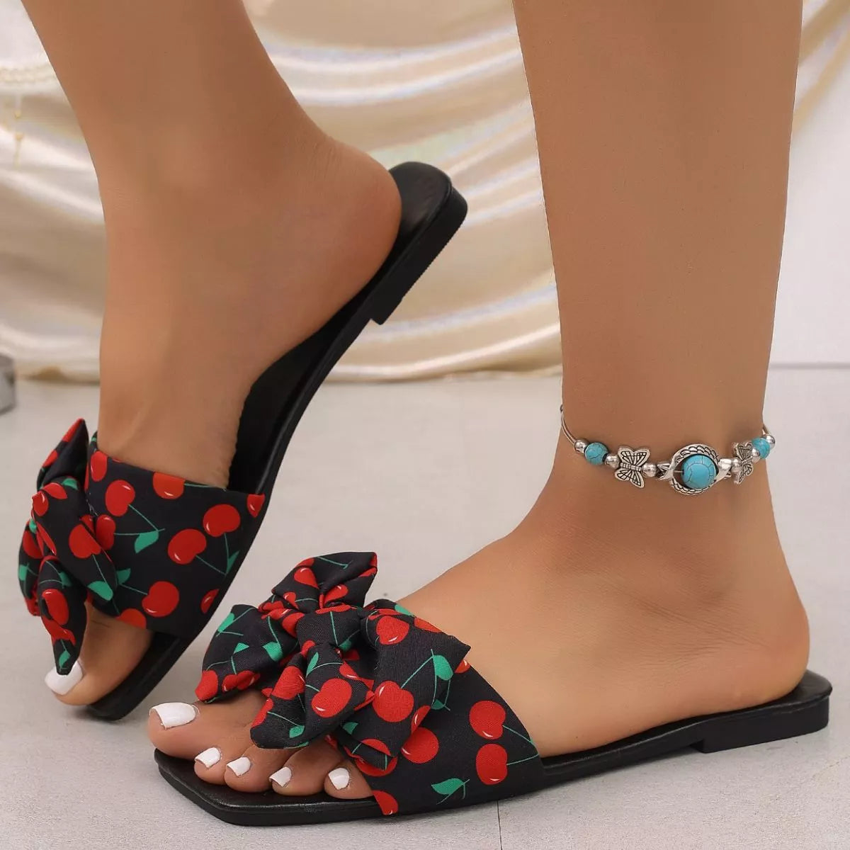 Cherry Bow Flat Sandals