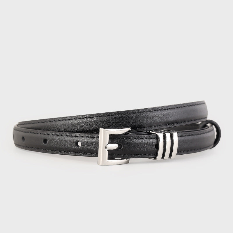 Skinny Leather Belt with Silver Buckle