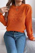 Flamingo Halloween Spooky Face Hollowed Pattern Casual Sweater