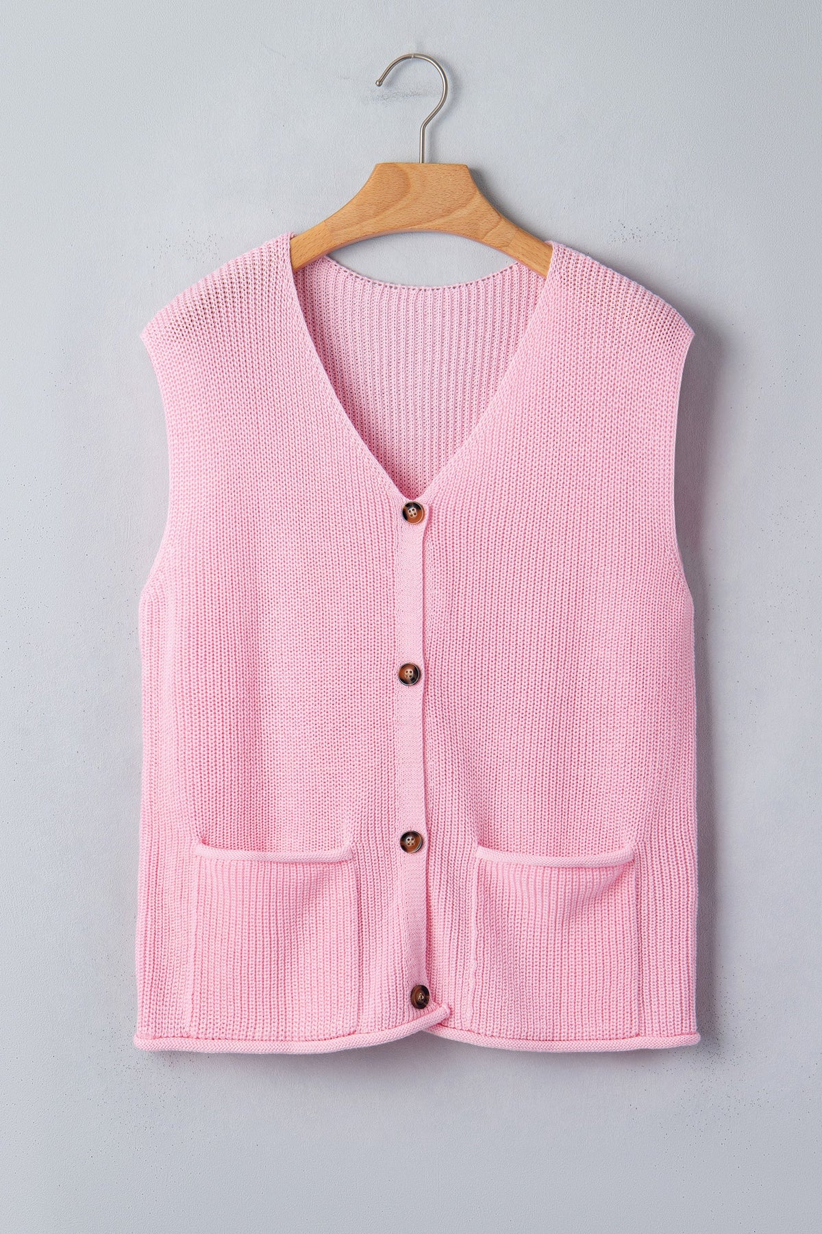 Solid Button Front V-Neck Sweater Knit Vest