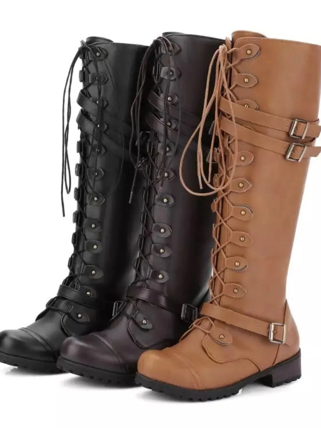 Lace-Up Boots with Buckle Straps