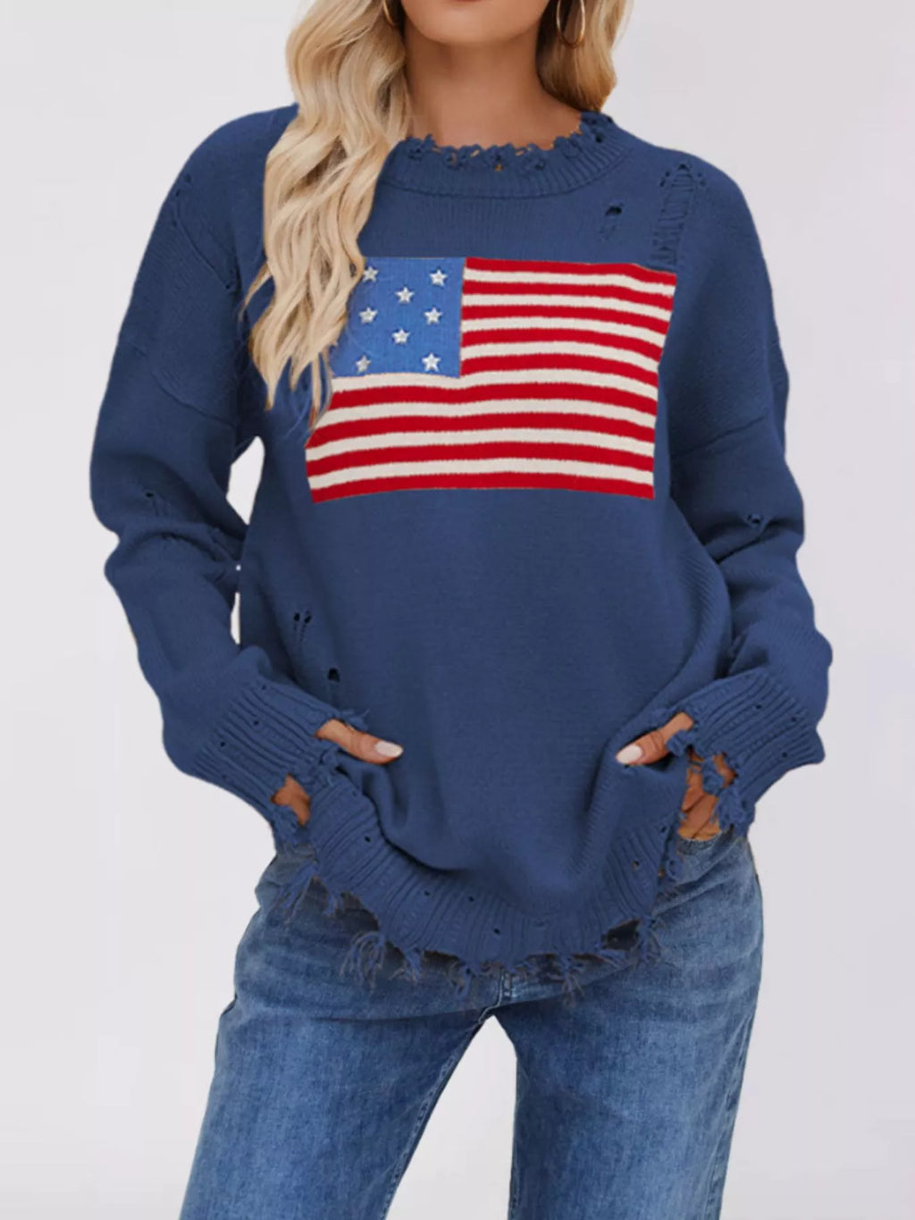 Distressed American Flag Graphic Sweater