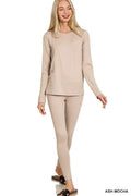Microfiber Round Neck Long Sleeve Top and Leggings Set