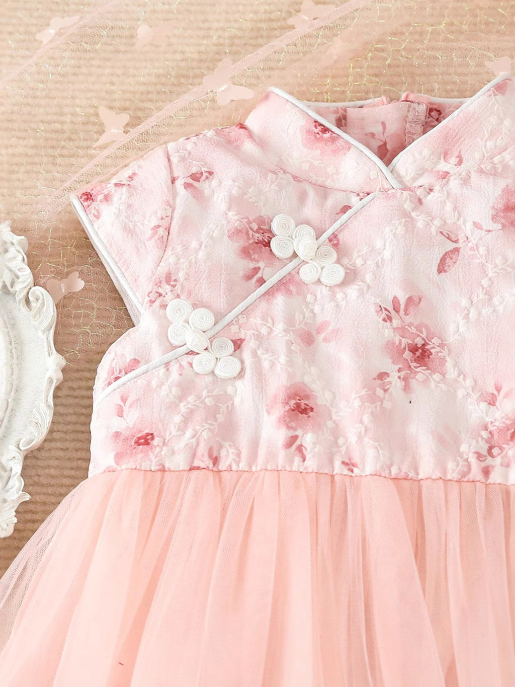 Children's Floral Cap Sleeve Tulle Dress