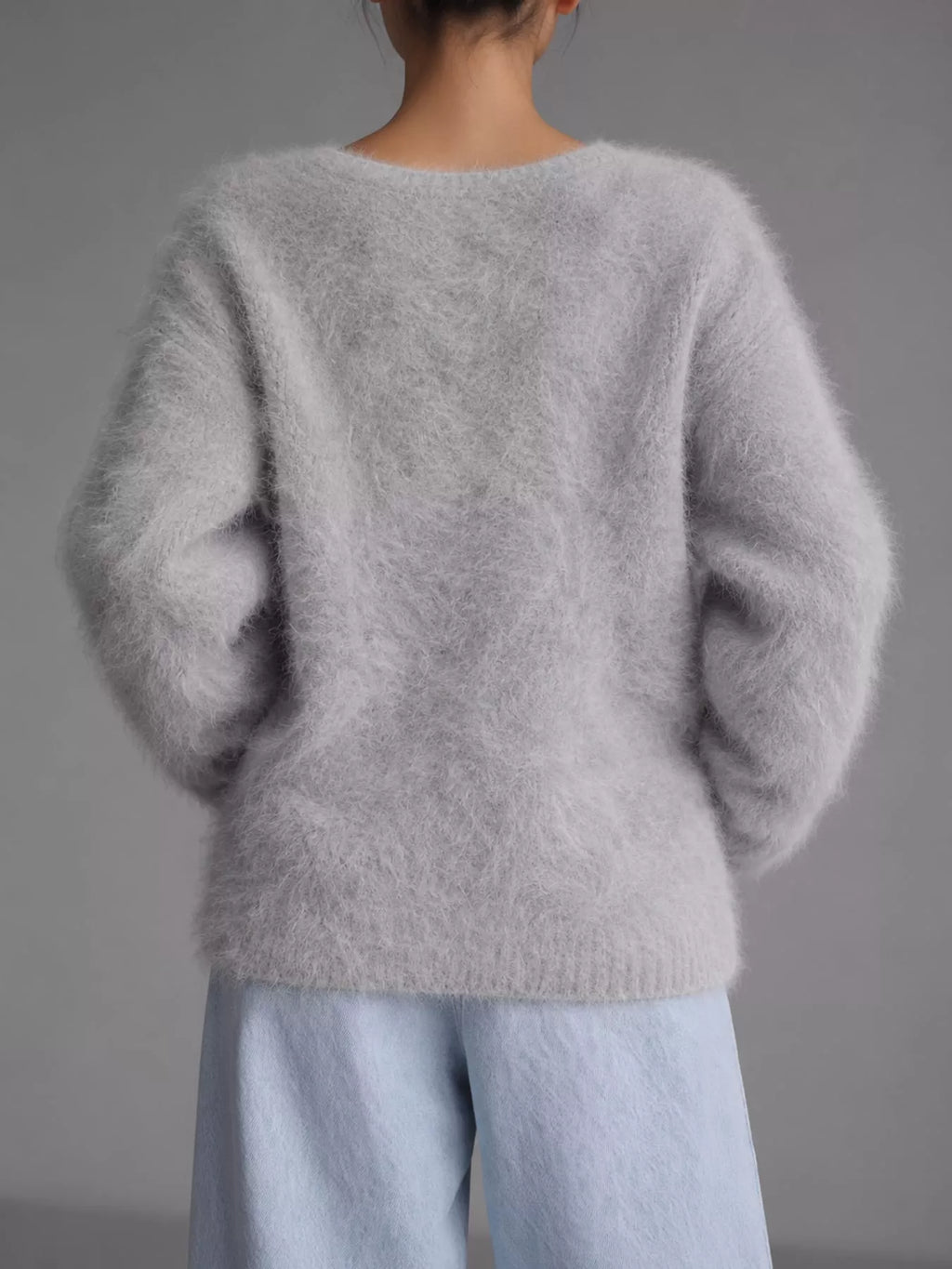 Fuzzy V-Neck Button-Down Cardigan