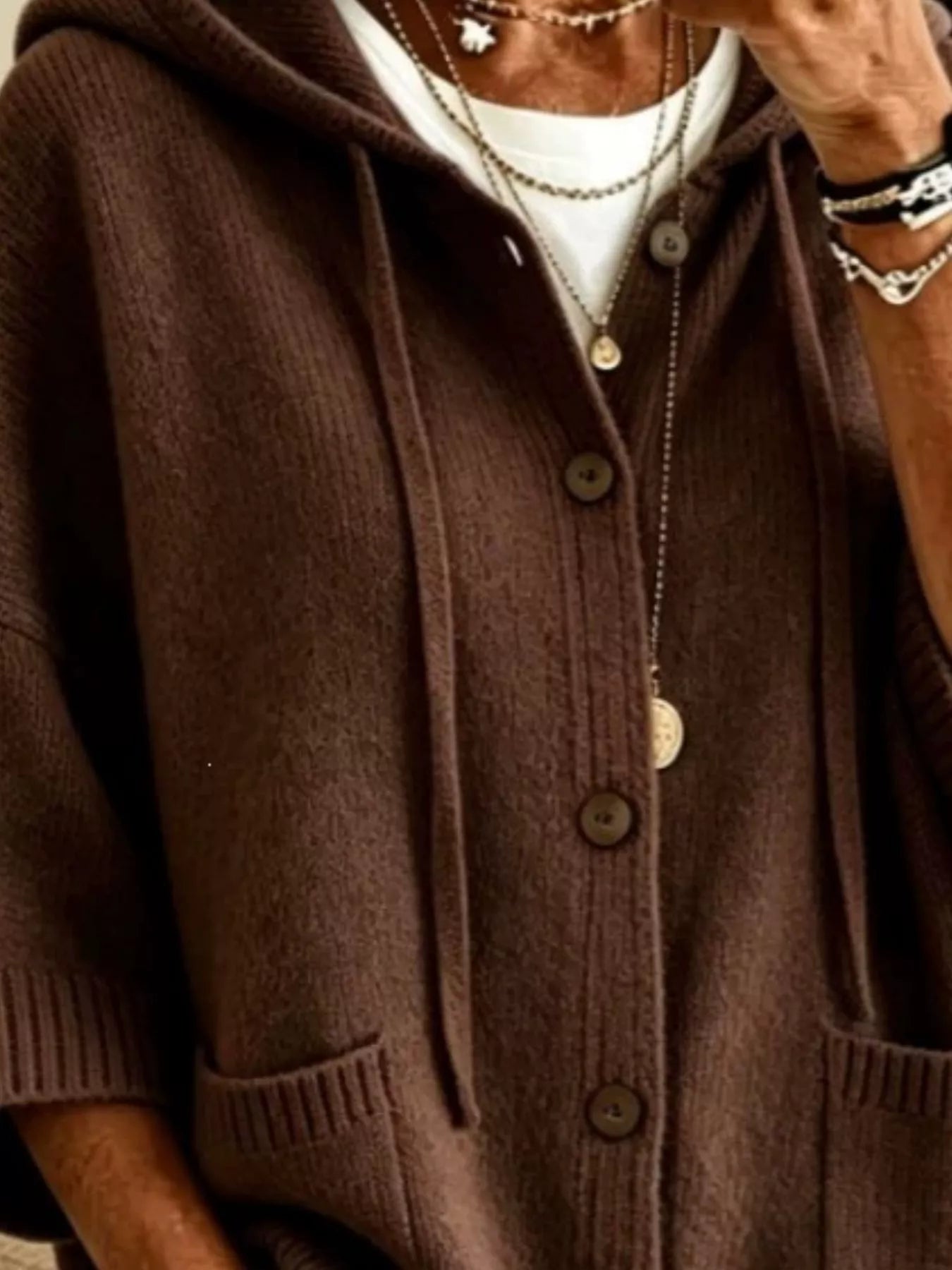 Hooded Button-Down Knit Cardigan