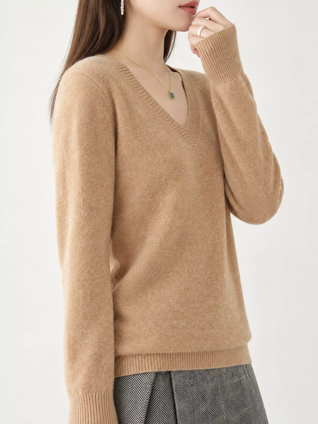 V-Neck Solid Color Sweater