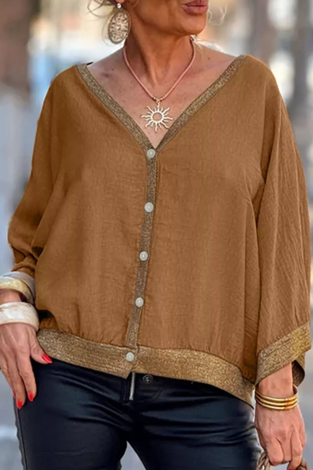 V-Neck Button Up Shirt