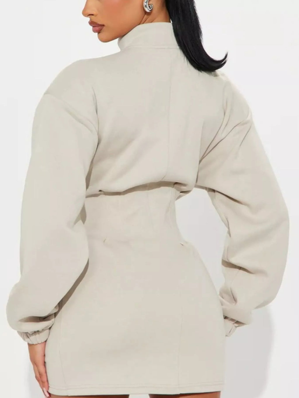 Casual Zip-Up Long Sleeve Mini Dress
