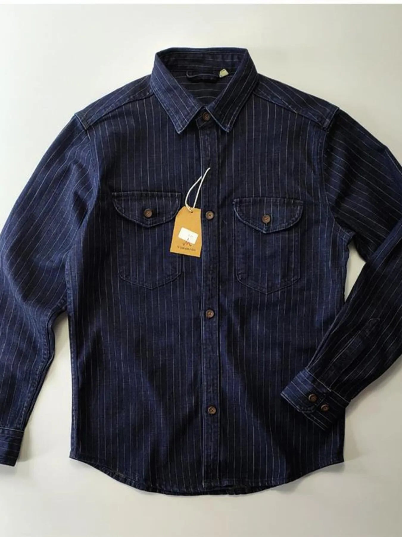 Men's Plus Size Striped Button Up Denim Shirt