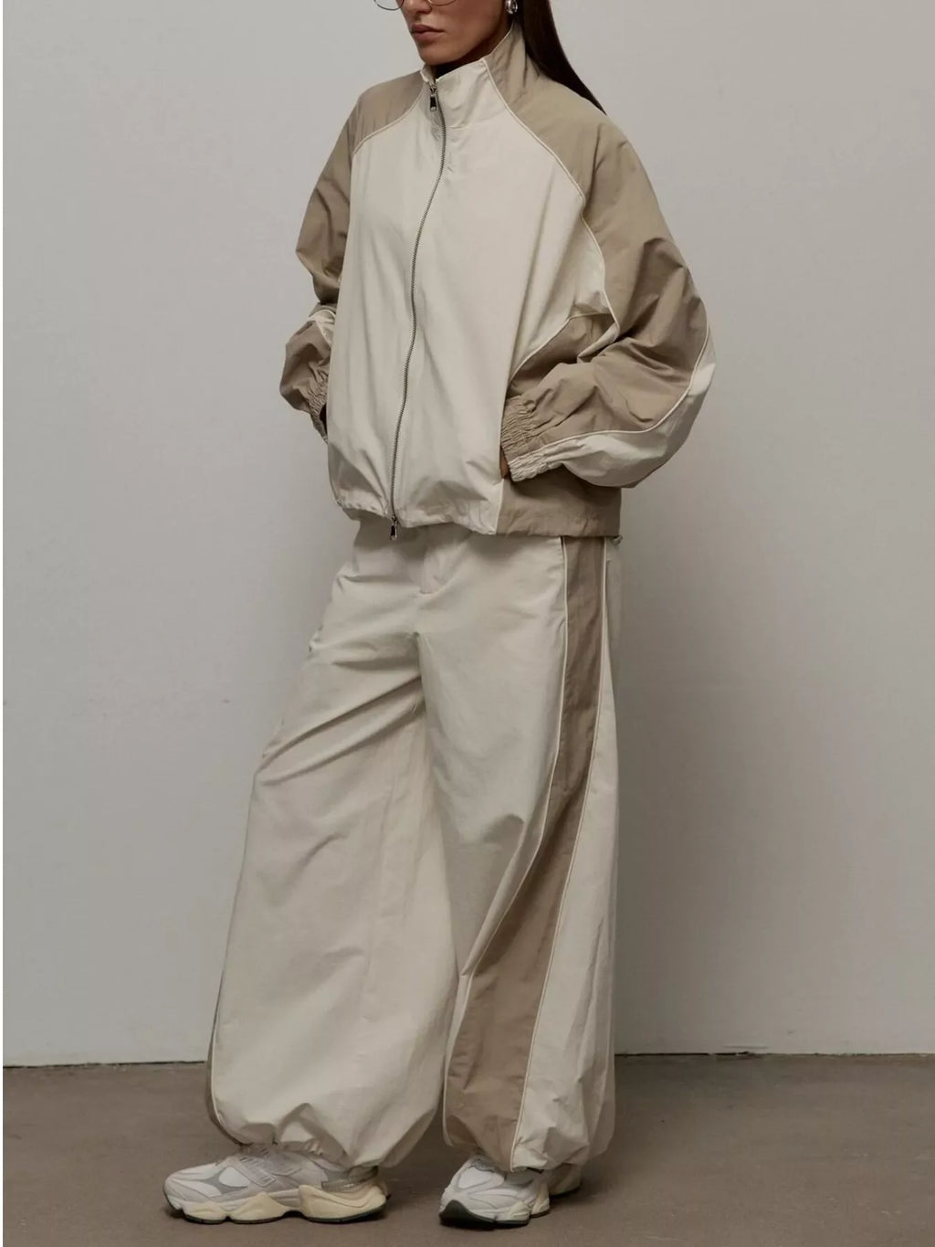 Color Block Zip Up Outerwear and Pants Set