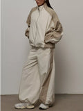Color Block Zip Up Outerwear and Pants Set