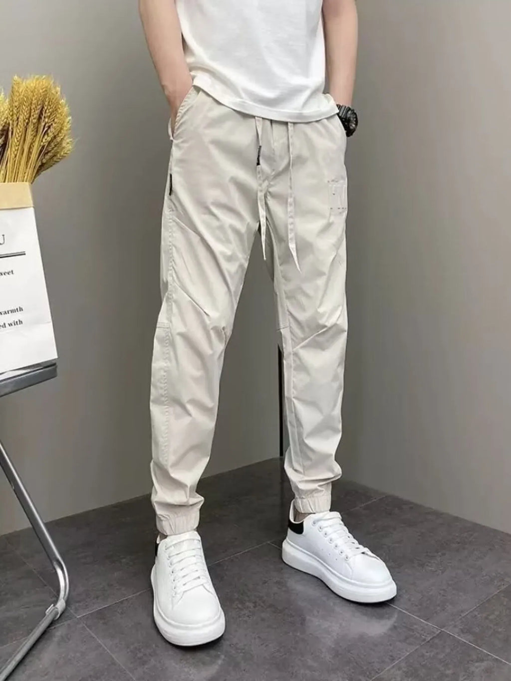 Men's Plus Size Casual Drawstring Ankle-Cuffed Pants