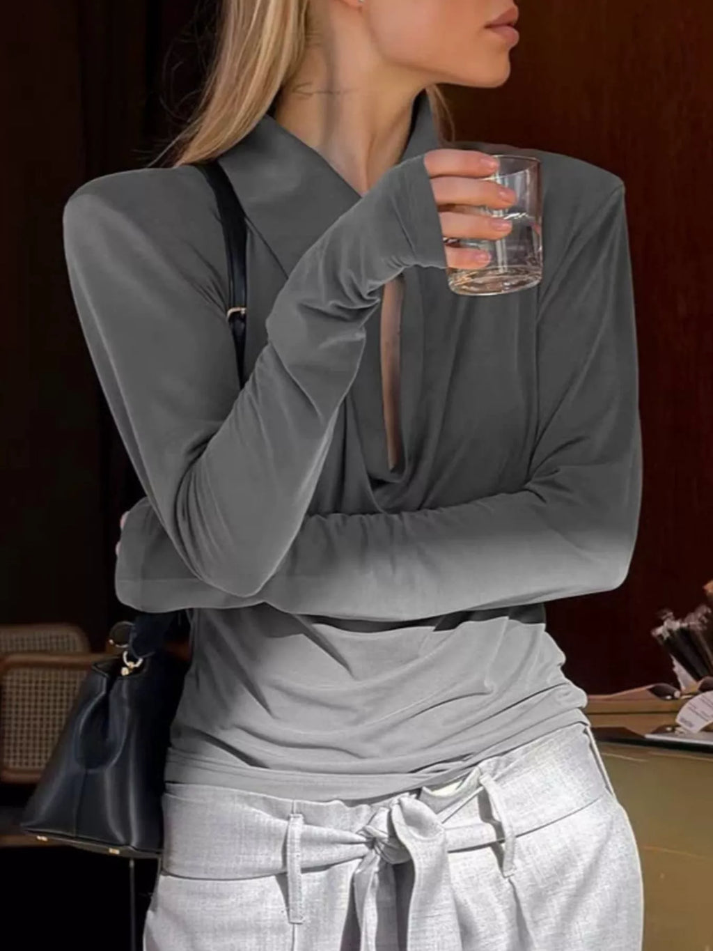 Long-Sleeve Slim-Fit T-Shirt with Cutout Detail