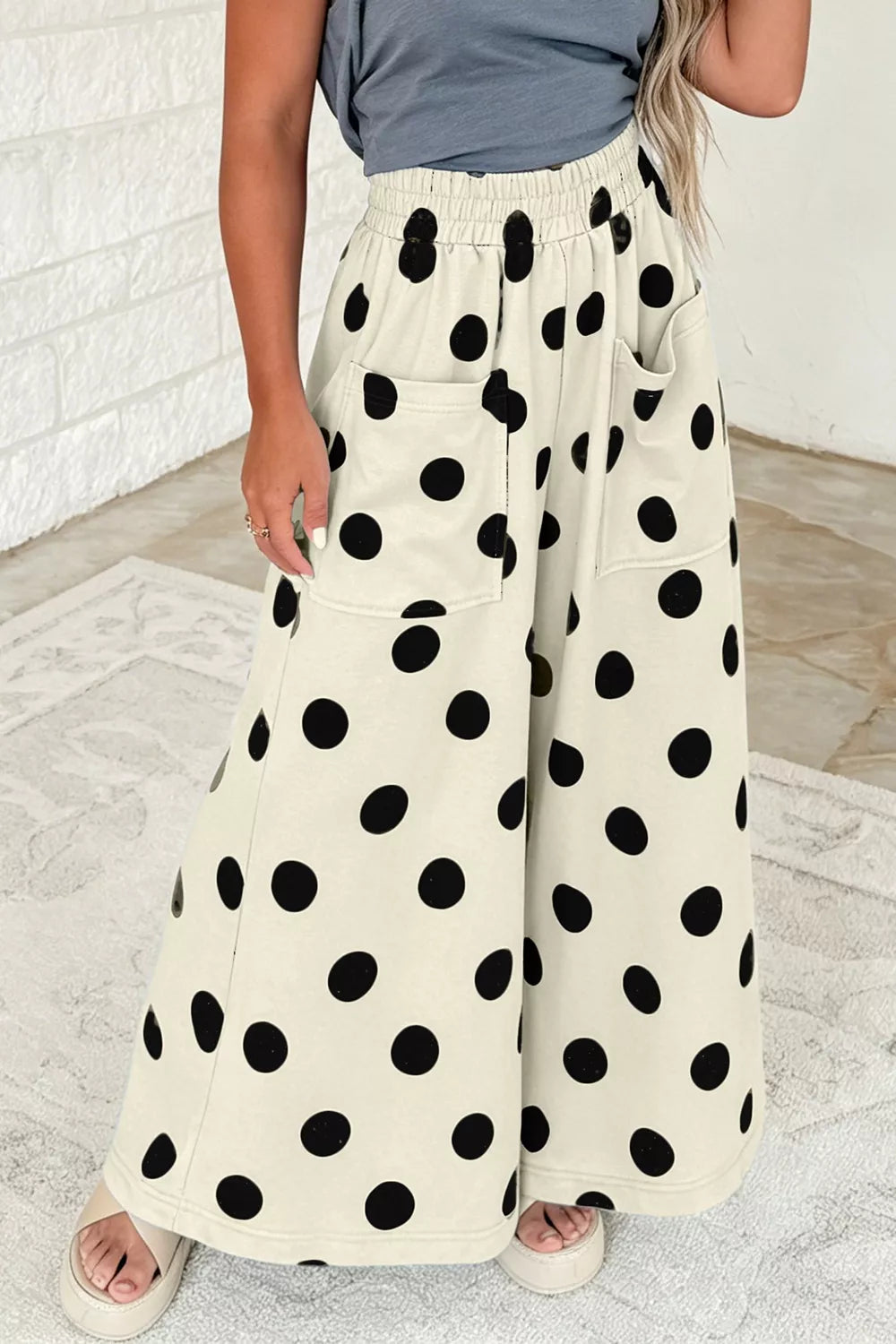 Polka Dot Wide Leg Elastic Waist Casual Pants