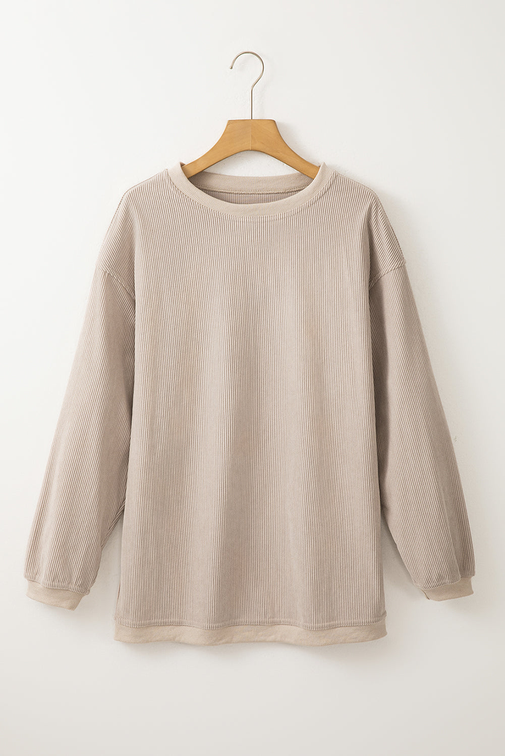 Solid Ribbed Corduroy Long Sleeve Oversized Sweatshirt