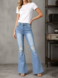 High-Waisted Distressed Flare Jeans