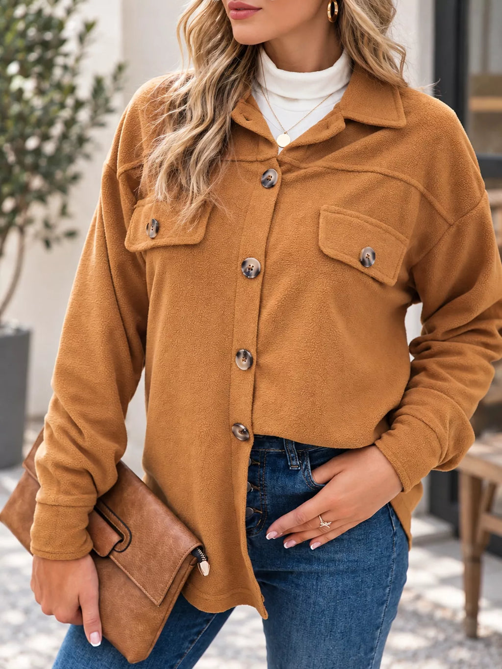 Button-Down Long Sleeve Shacket