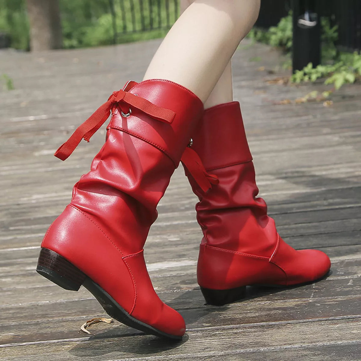 Round Toe Block Heels Boots